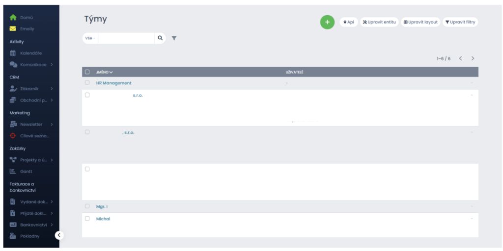 Přepínač týmů v CRM